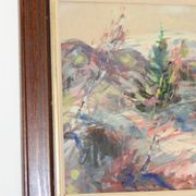 Mid-century Swedish oil painting "Abstract Landscape" – Vintage and framed