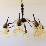 Atomic Age Design Brass and Glass Chandelier, 1950s