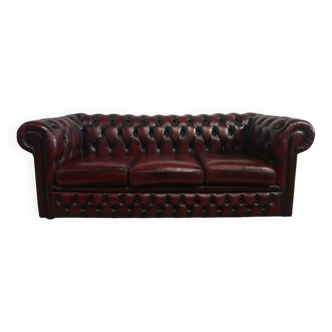 English style burgundy leather Chesterfield sofa