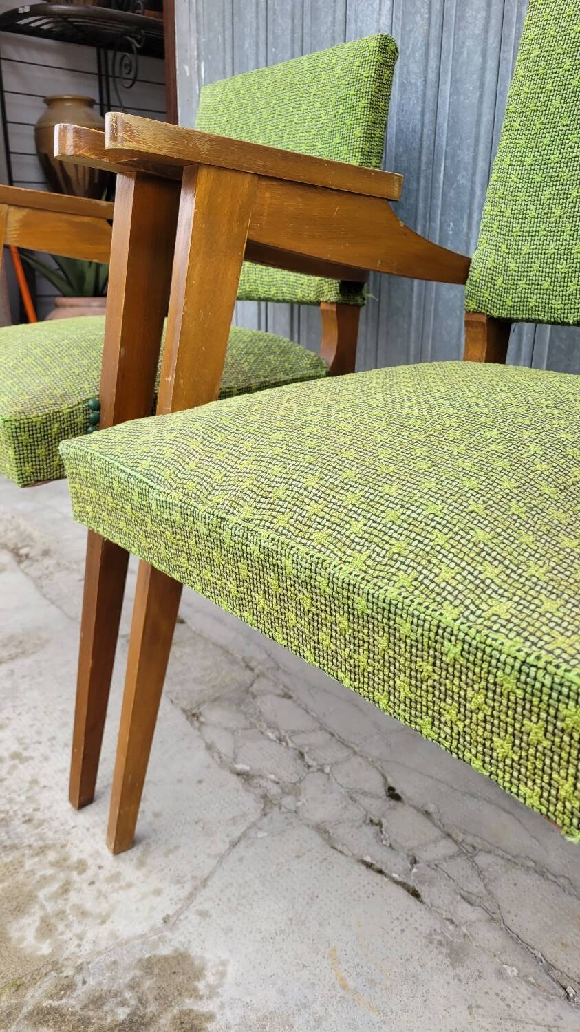 Pair of vintage bridge armchairs 1950s designer compass feet