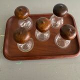 Set of glass and wood spice jars