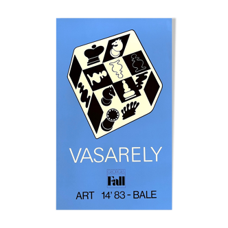 Victor Vasarely - Sérigraphie "Echecs" - Affiche vintage 1983