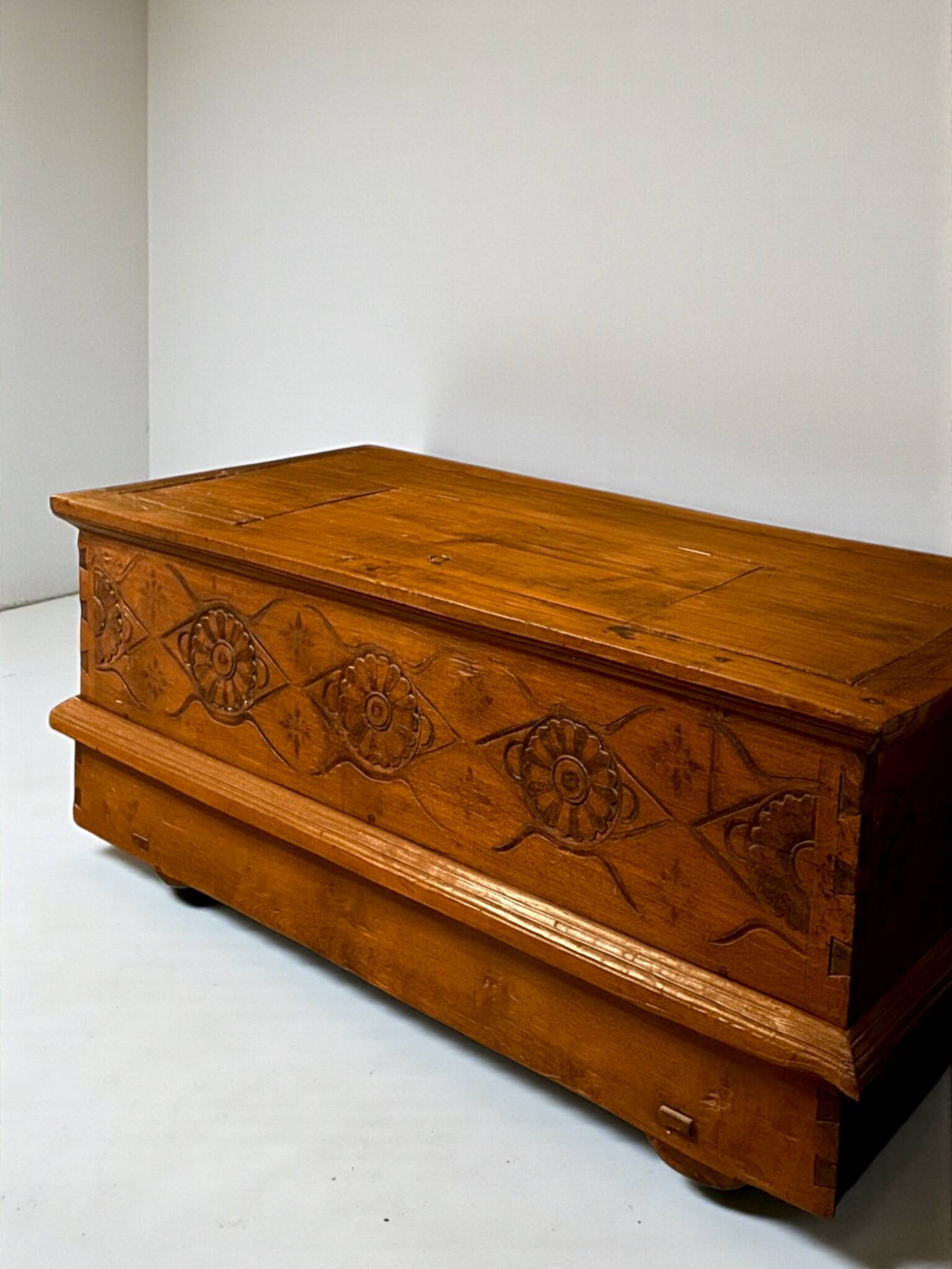 Large Hand-Carved Teak Storage Chest, 1800s