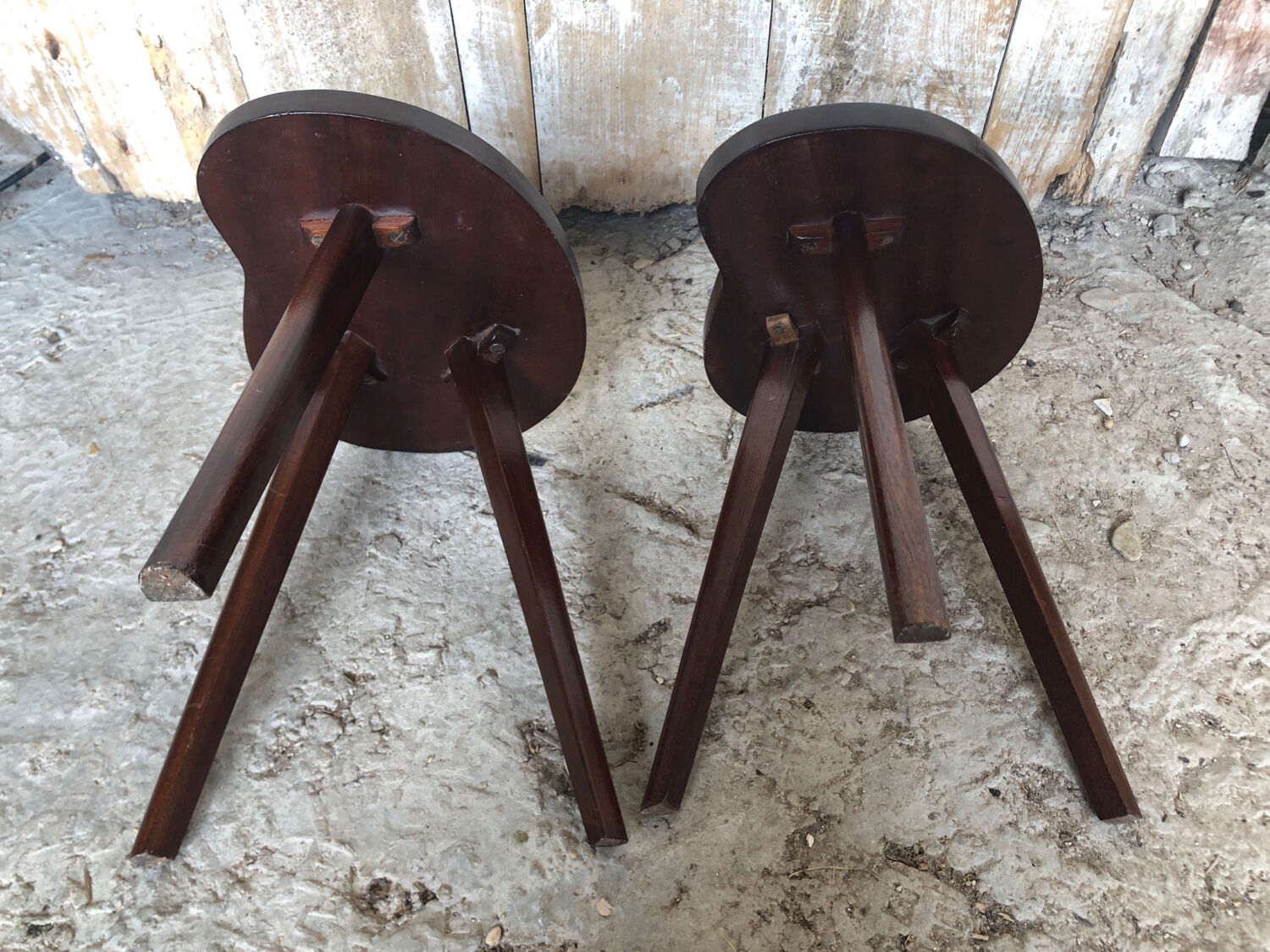 Pair of bedside table scandinavian tripod wood vintage #a240