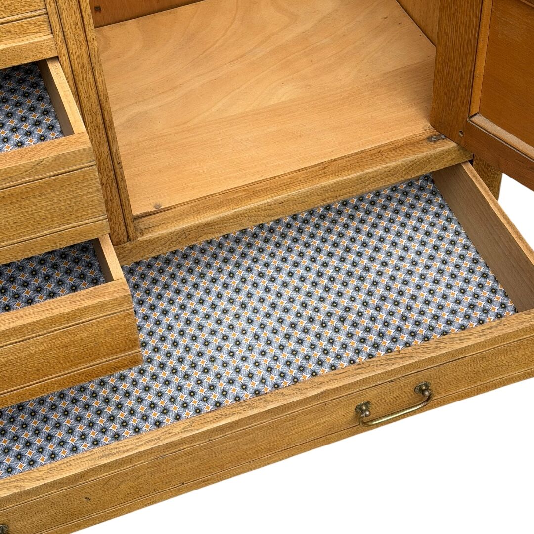 Parisian hotel wardrobe with bevelled mirror, solid raw oak, 1920.