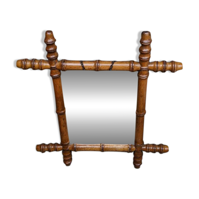 Miroir vintage bois effet bambou décoration campagne brocante chaînette