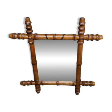 Vintage mirror with bamboo effect wood, country decor, flea market, chain