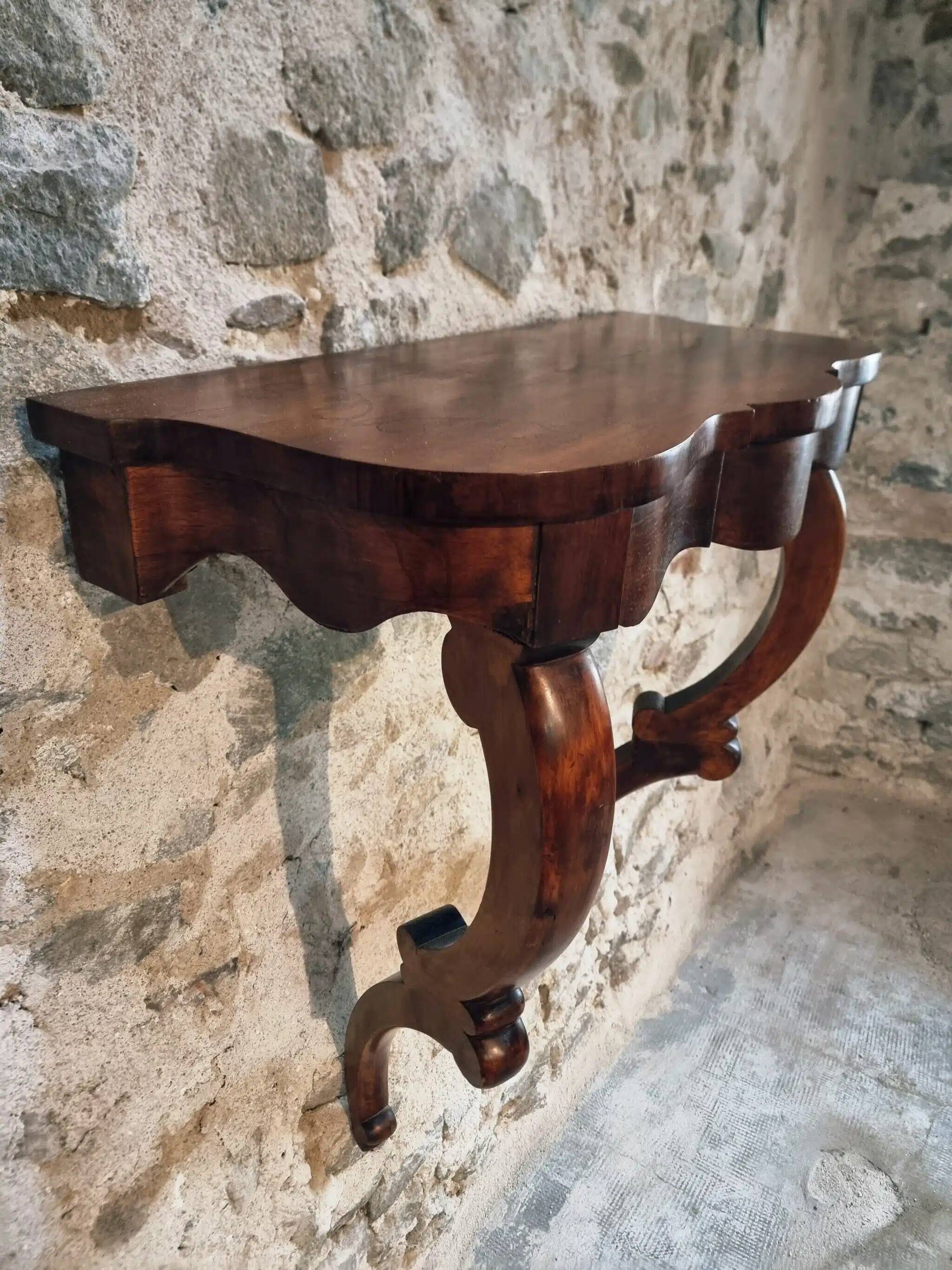 Antique French Napoleon III mahogany console table, wall table with marquetry, 19th century