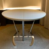 Tables ovale cuir blanc et inox matrix avec surpiqure centrale