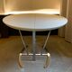 Oval tables white leather and stainless steel matrix with central stitching