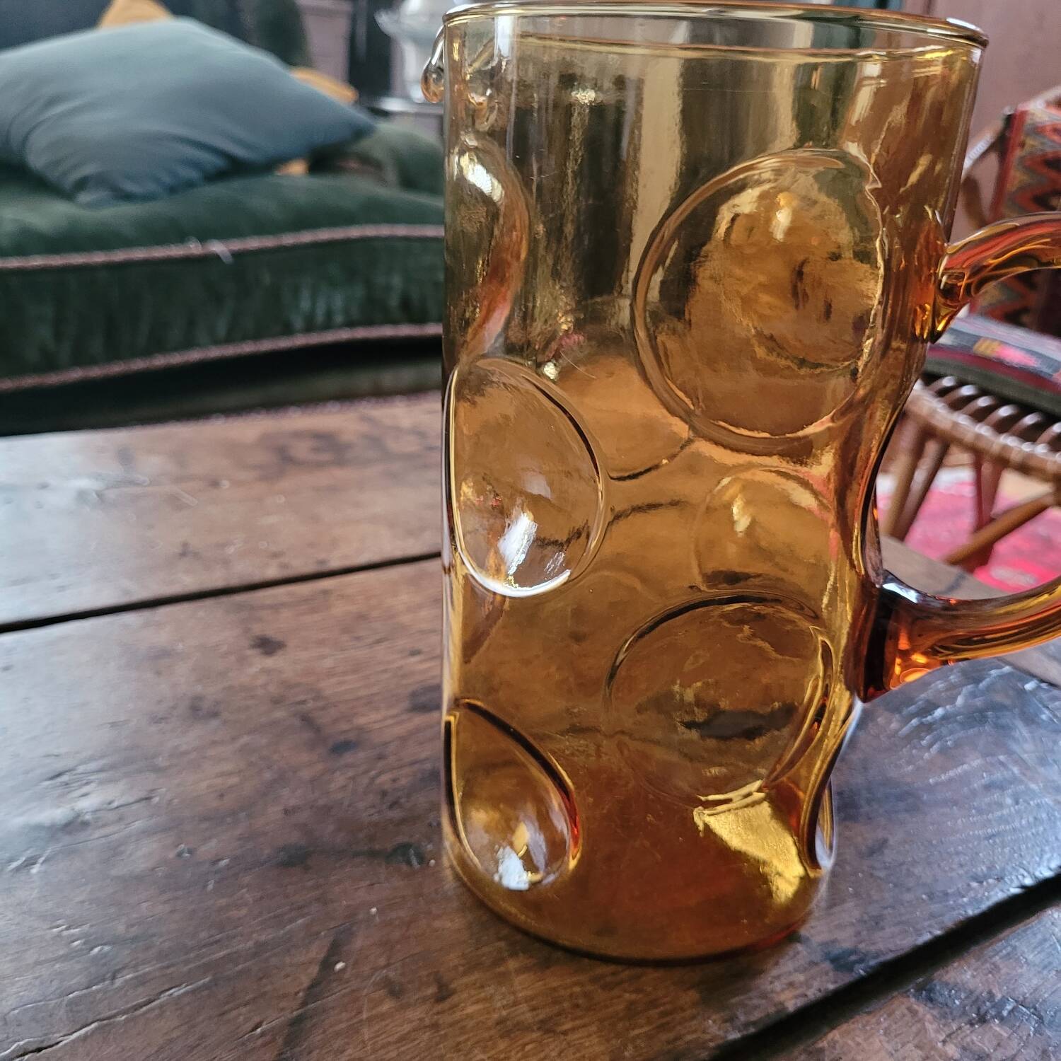 Large amber glass pitcher with bubbles – 1970s design
