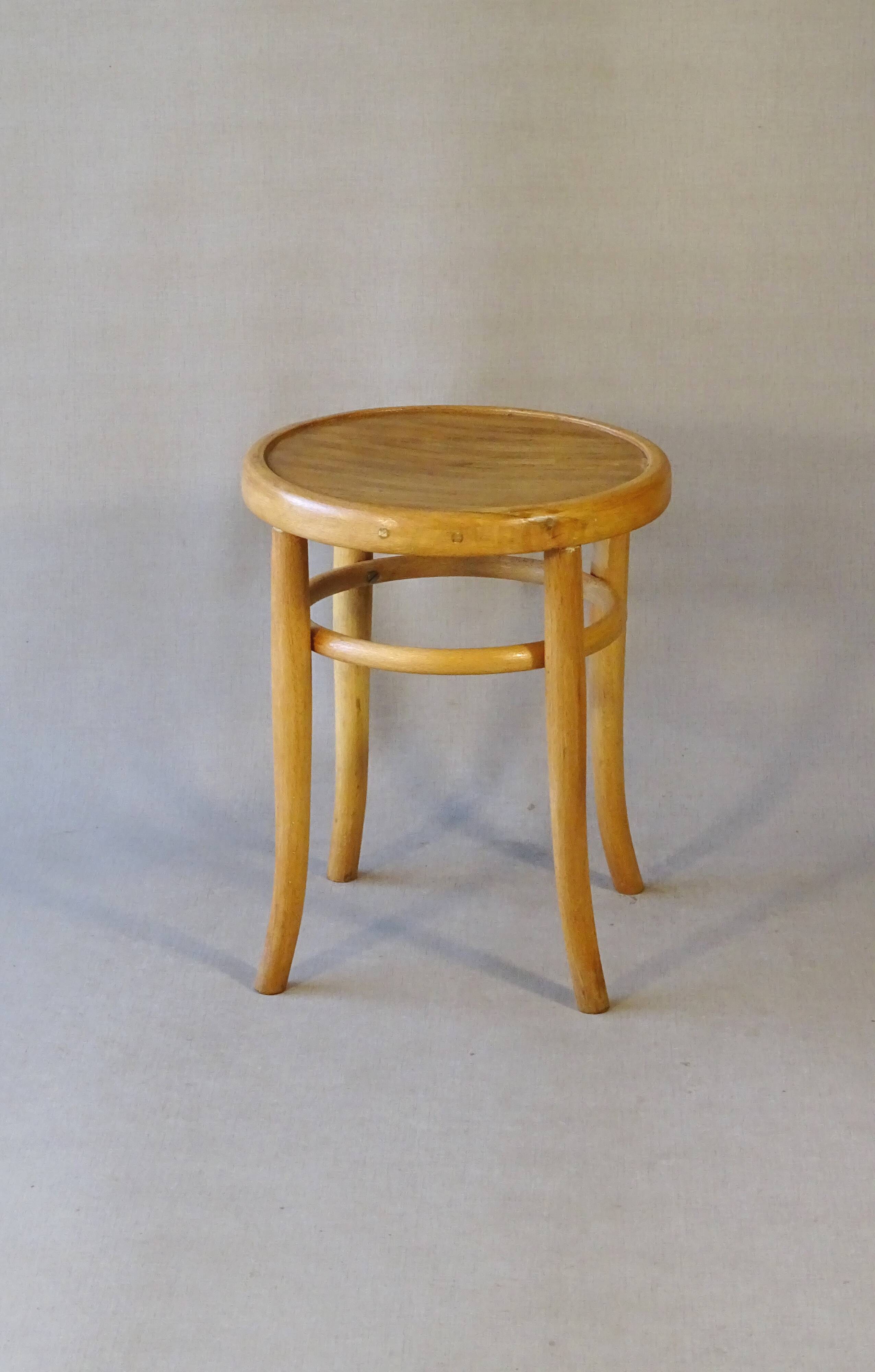 Wooden bistro stool, 44 cm, Bentwood style, Fischel, 1930