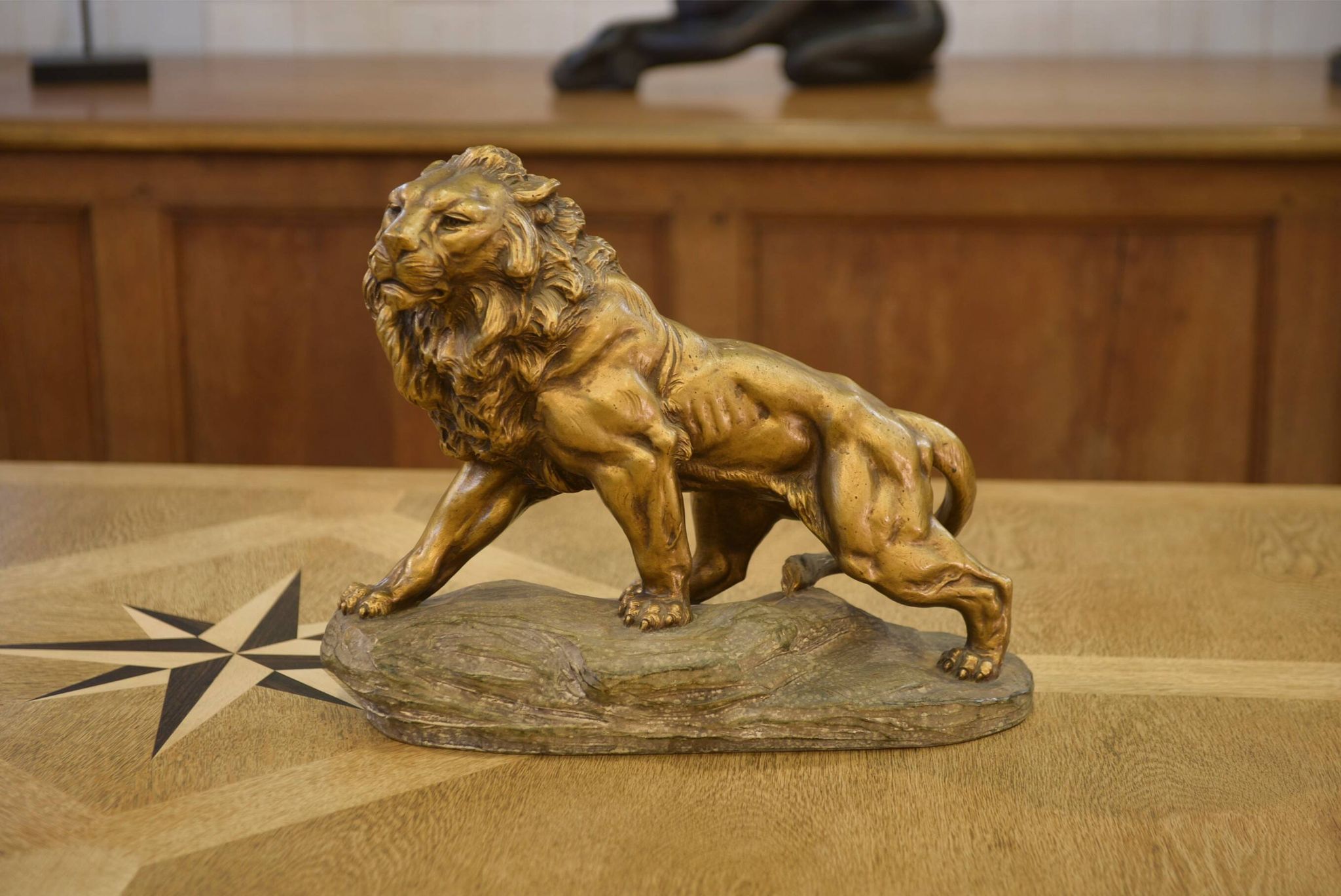 Sculpture of a lion in patinated terracotta by A. Fagotto, 1930s.
