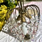 Magnificent Cascade Chandelier in Brass & Crystal Glass 1970s Vintage