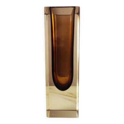 Vase soliflore ambré en verre de Murano Sommerso 1970
