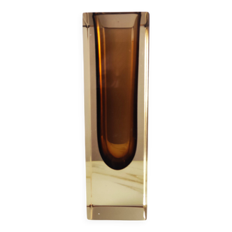 Vase soliflore ambré en verre de Murano Sommerso 1970