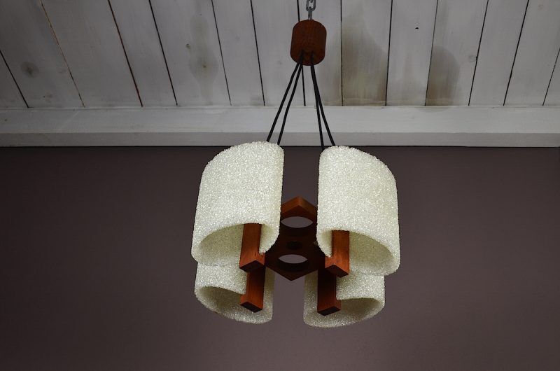 Chandelier vintage 1960 teak Scandinavian design