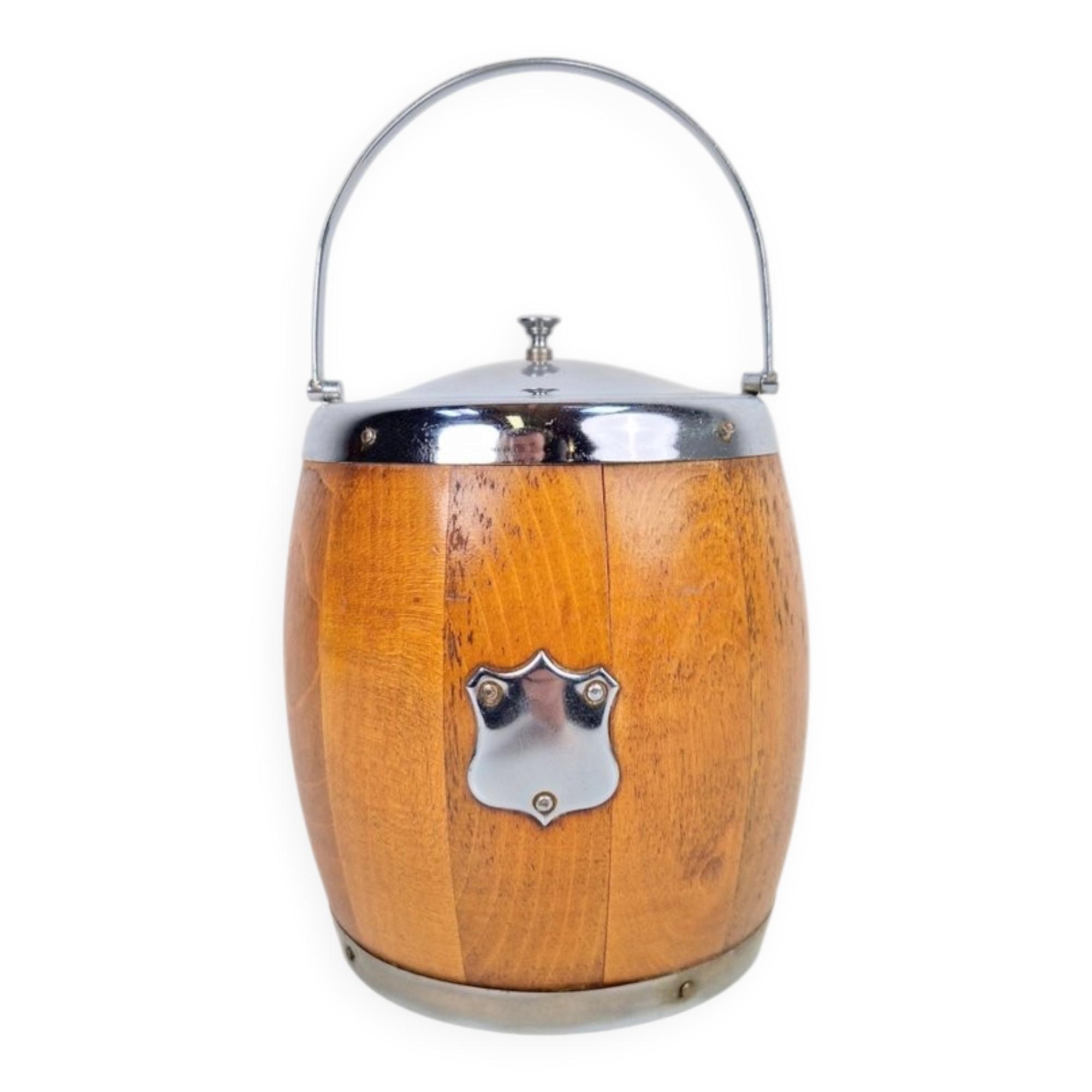 Vintage Wooden Barrel Ice Bucket with Ceramic Interior, 1960s