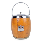 Vintage Wooden Barrel Ice Bucket with Ceramic Interior, 1960s