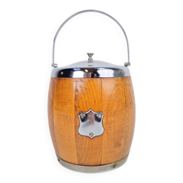 Seau à glace en bois vintage avec intérieur en céramique, années 1960