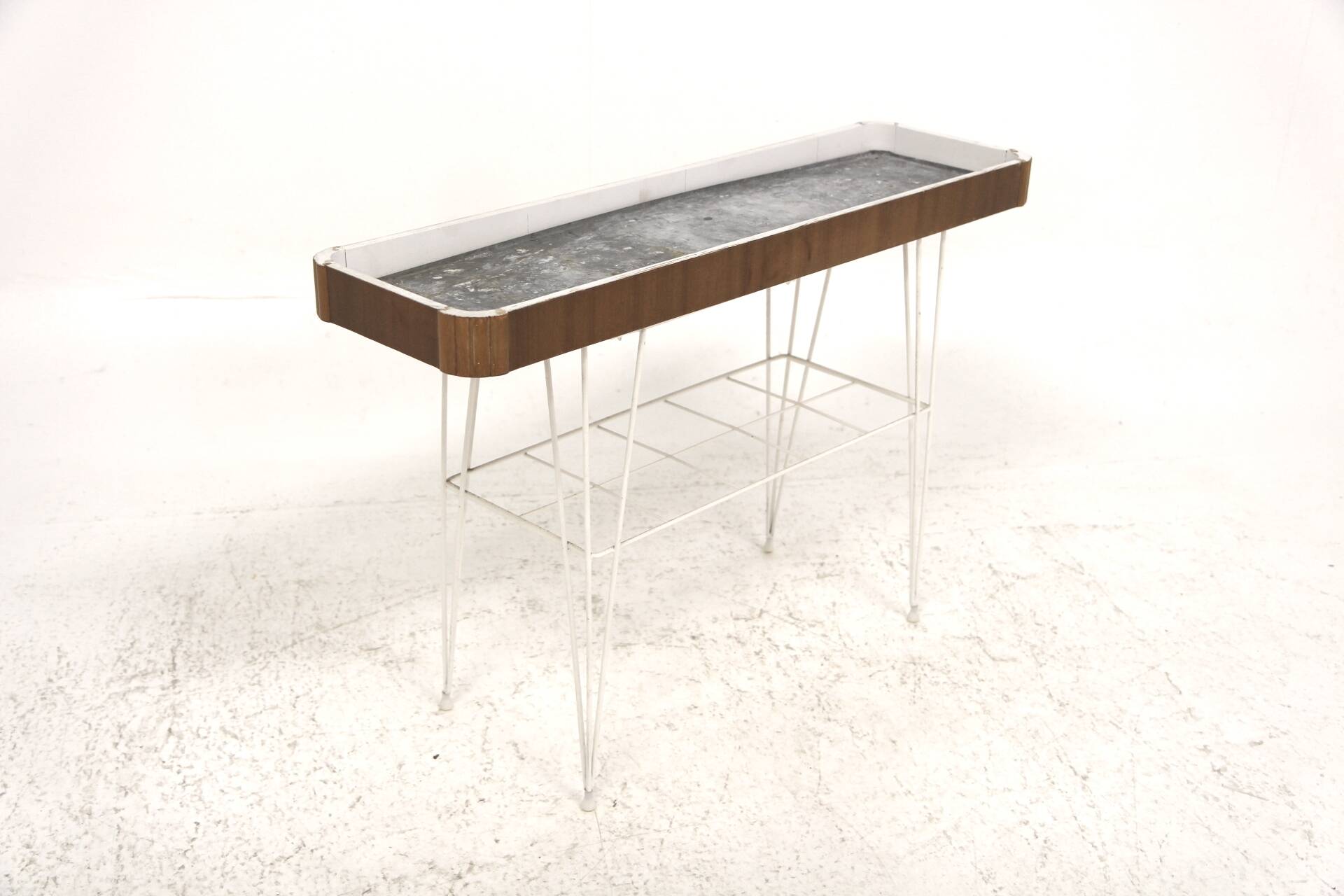 Scandinavian mahogany and metal planter, Sweden, 1950
