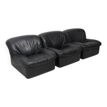 Modular black leather armchairs, 1970s