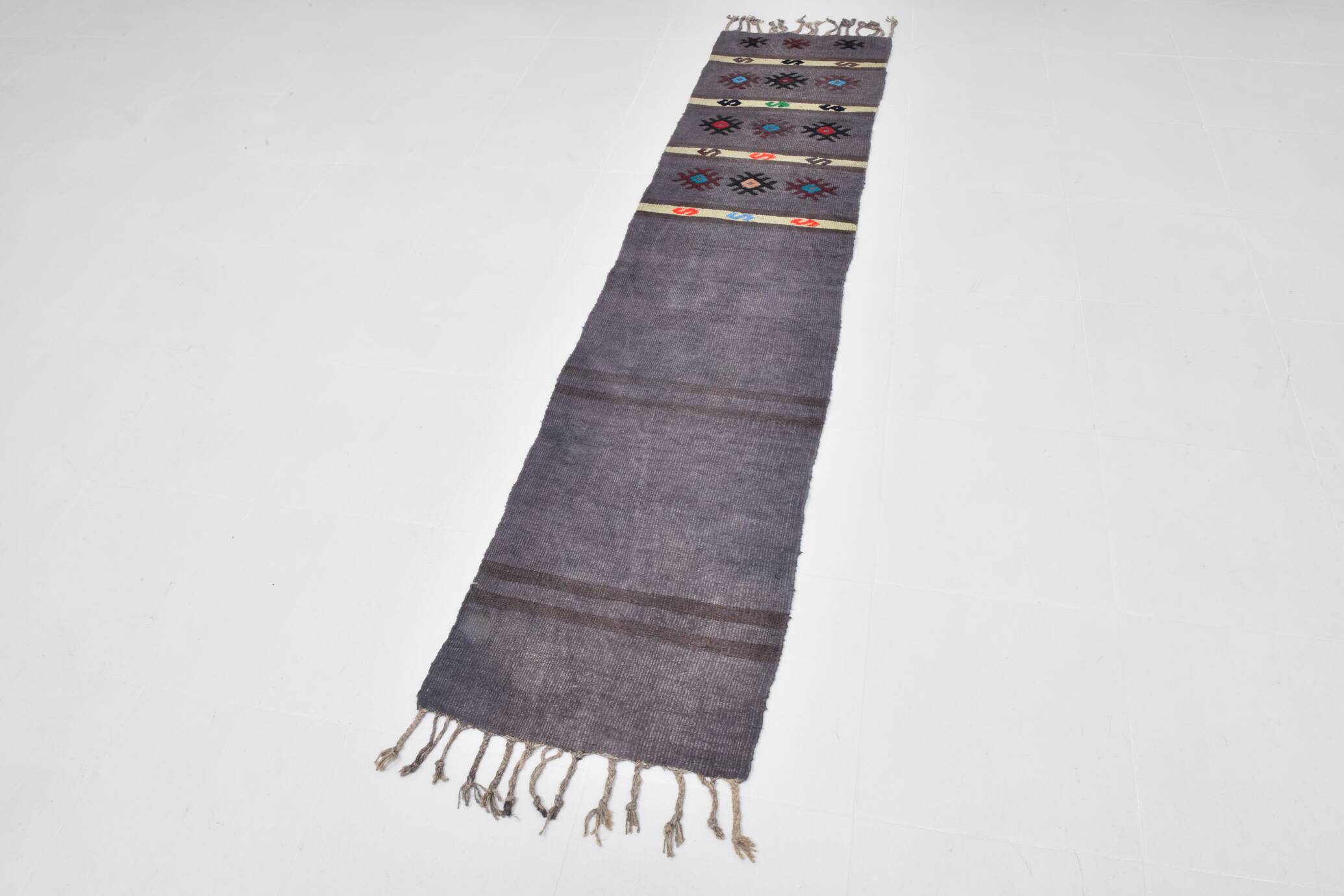 Tapis kilim turc gris 2x8 pour couloir, 56x244 cm