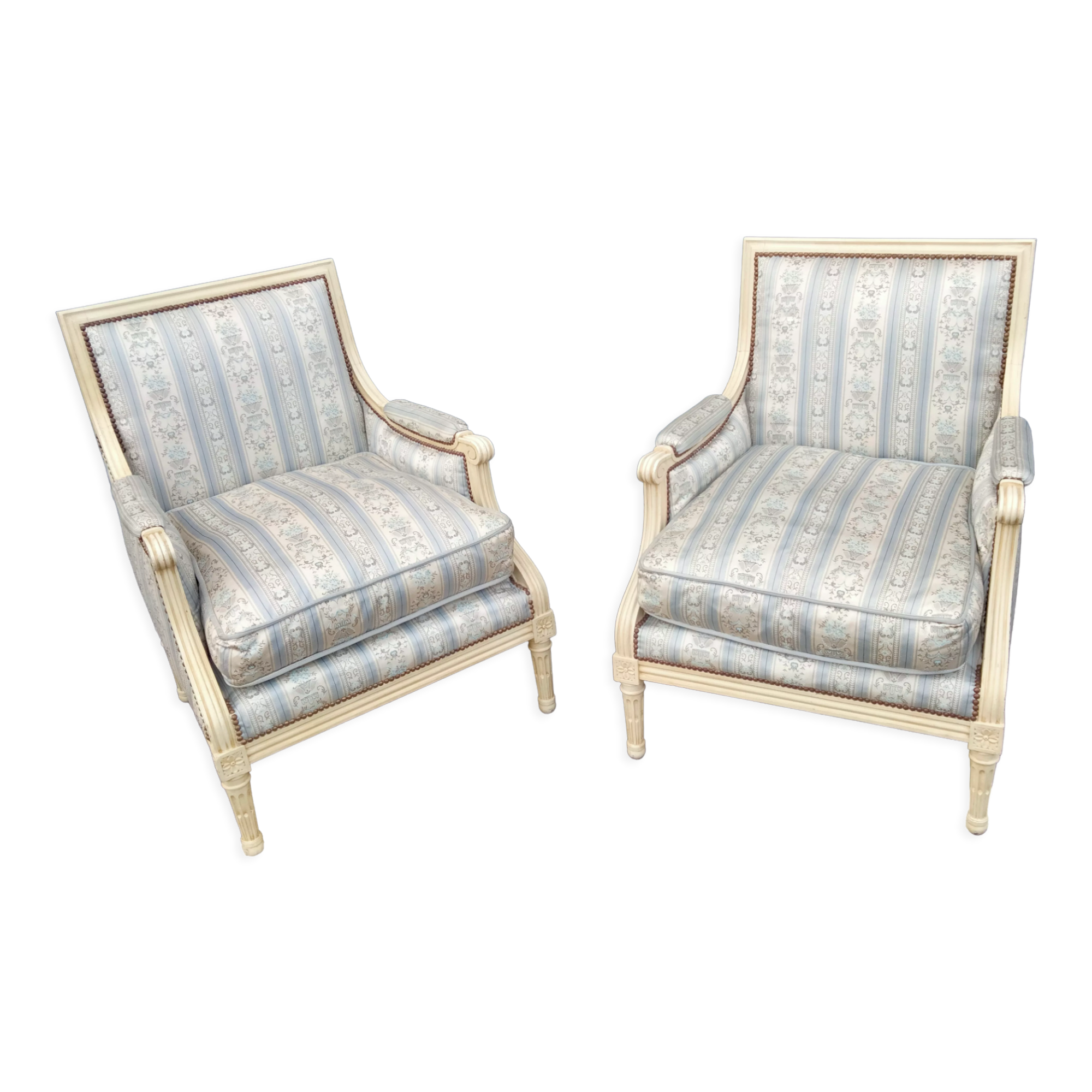 Paire de bergères fauteuils ancien style louis xvi vintage
