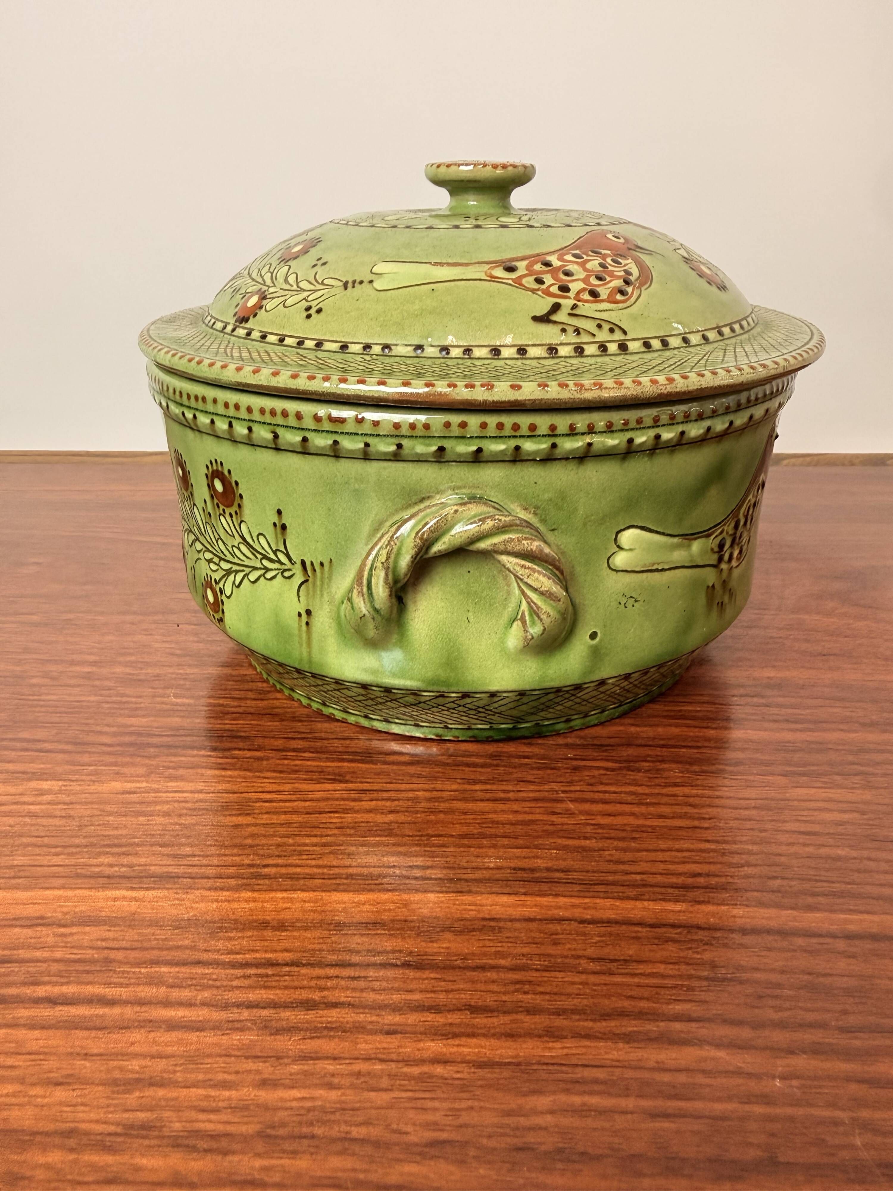 Vintage soup tureen in pottery by J.C. Hermann from Évires – bird decoration
