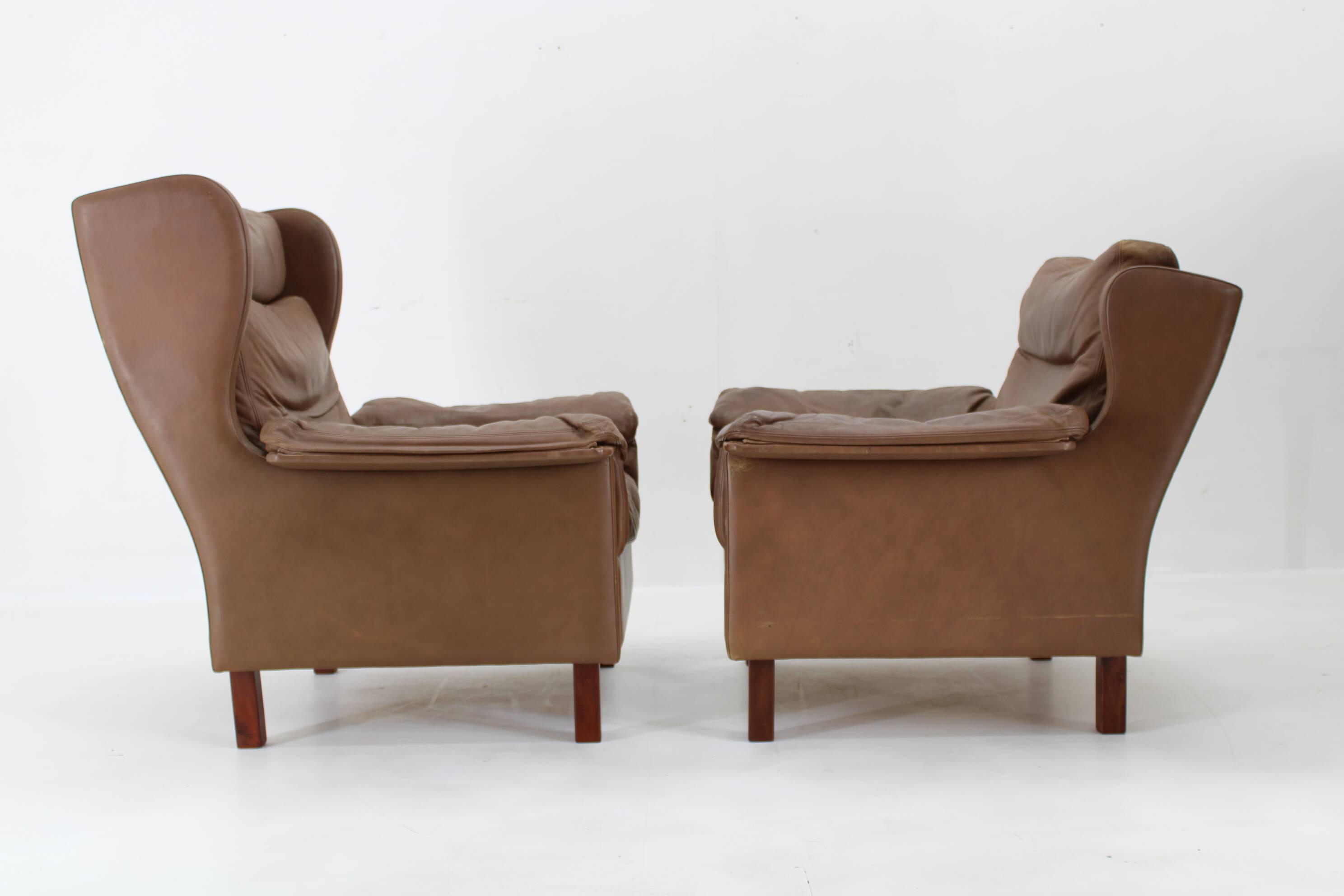 1970s Pair of Brown Leather Armchairs, Denmark