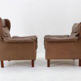 1970s Pair of Brown Leather Armchairs, Denmark