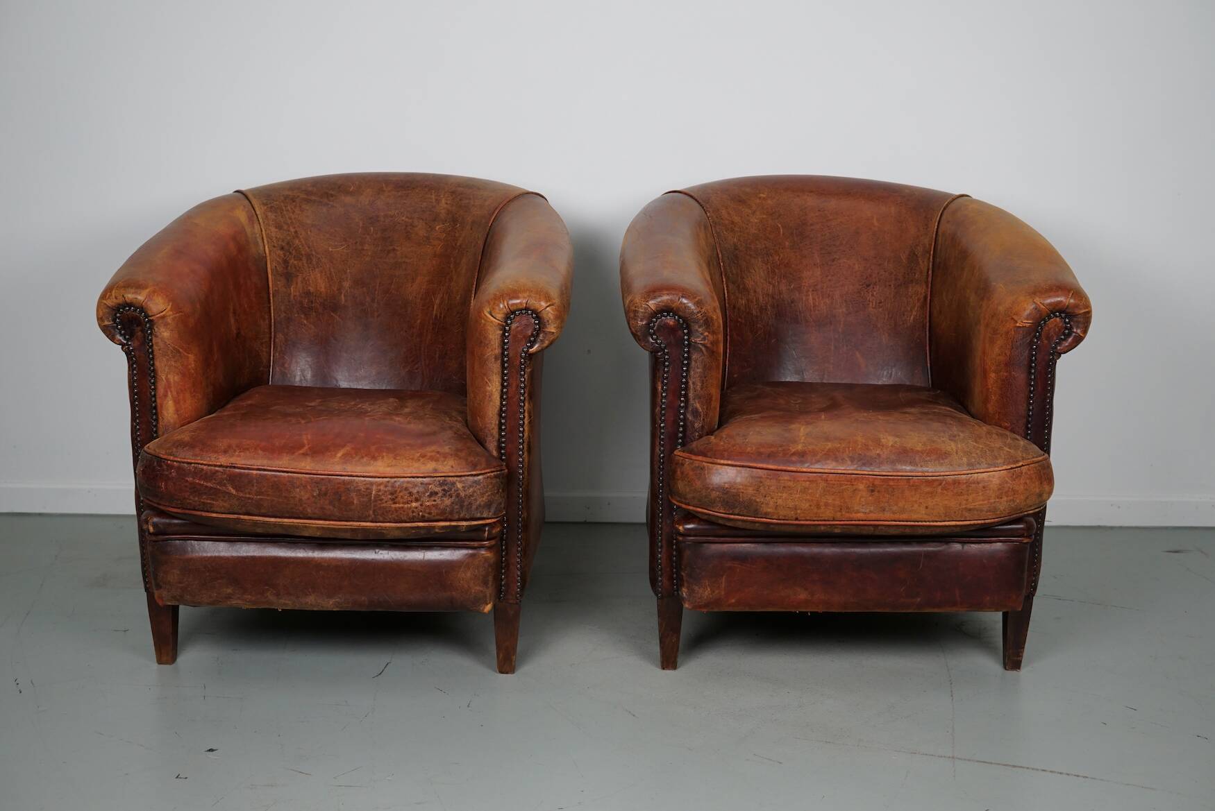 Fauteuil Club Vintage en Cuir Couleur Cognac, Pays-Bas, Set de 2