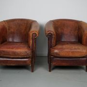 Fauteuil Club Vintage en Cuir Couleur Cognac, Pays-Bas, Set de 2