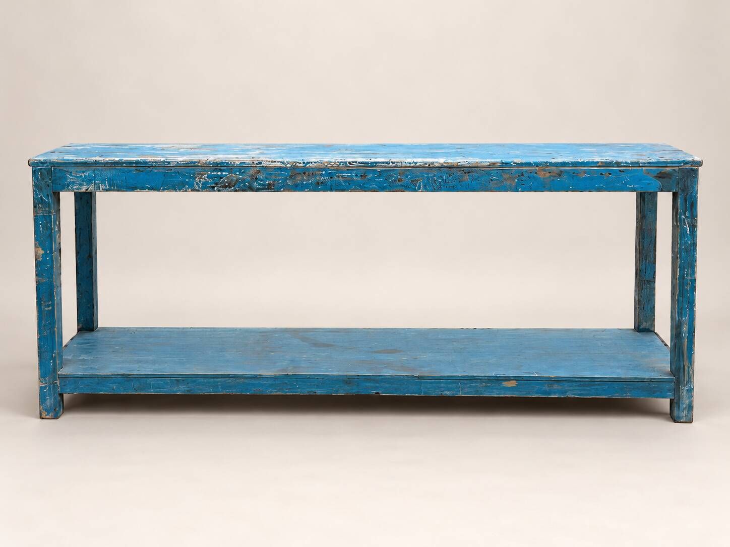 Old patinated blue wooden workbench – Workshop console