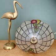 Vintage mother-of-pearl and brass pendant lampshade with fruit decorations