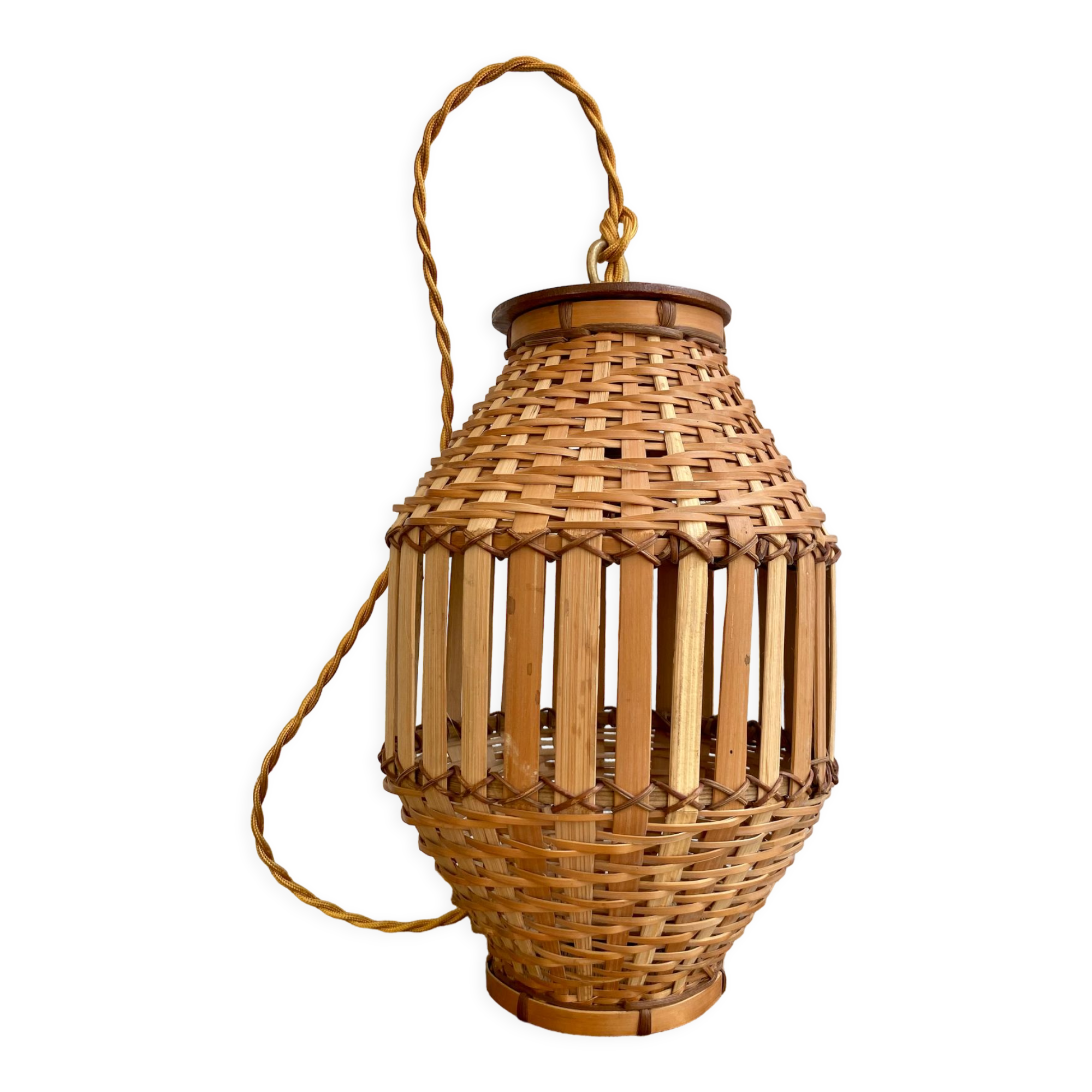 Pendant lamp, fabric cable 2 m, Asian bamboo, 1980