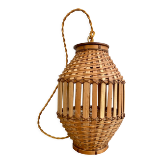 Pendant lamp, fabric cable 2 m, Asian bamboo, 1980