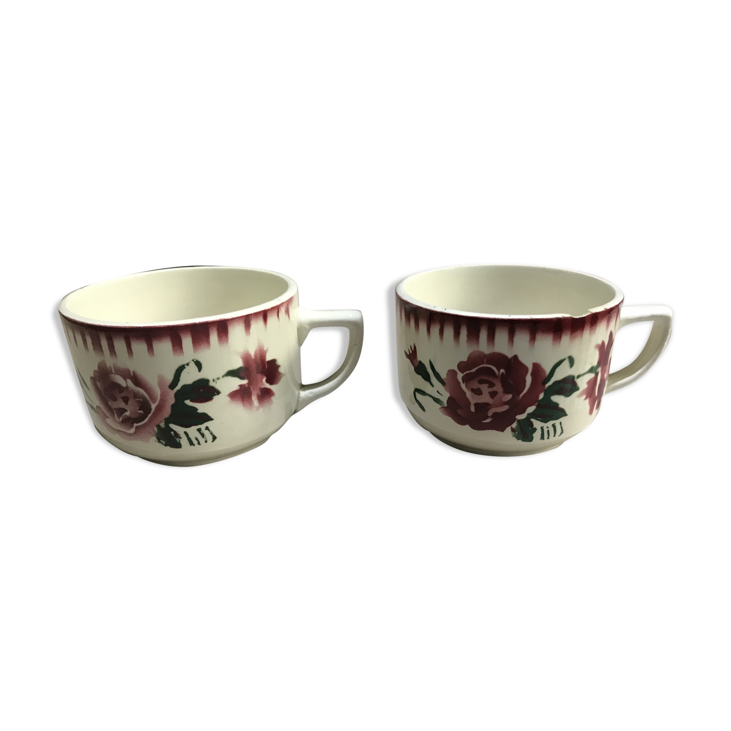 Lot of two cups digoin sarreguemines decoration Yvette