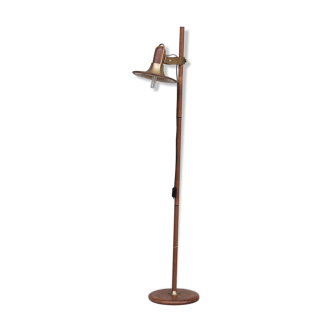 Brass and Teak Mid-Century French Floor Lamp