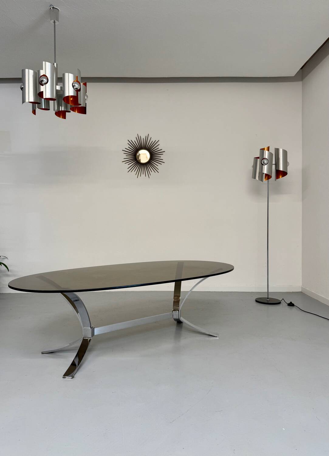 Old metal coffee table with smoked glass, Italian design, 70s vintage