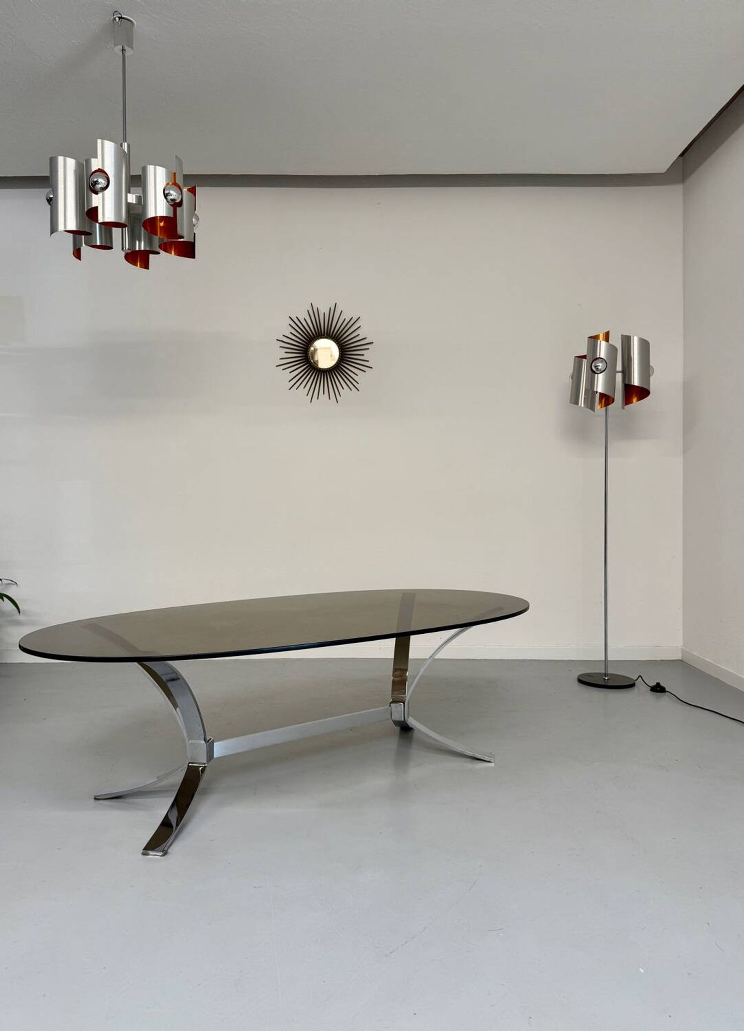 Old metal coffee table with smoked glass, Italian design, 70s vintage