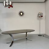 Old metal coffee table with smoked glass, Italian design, 70s vintage