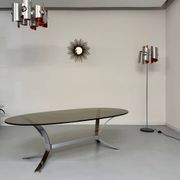 Old metal coffee table with smoked glass, Italian design, 70s vintage