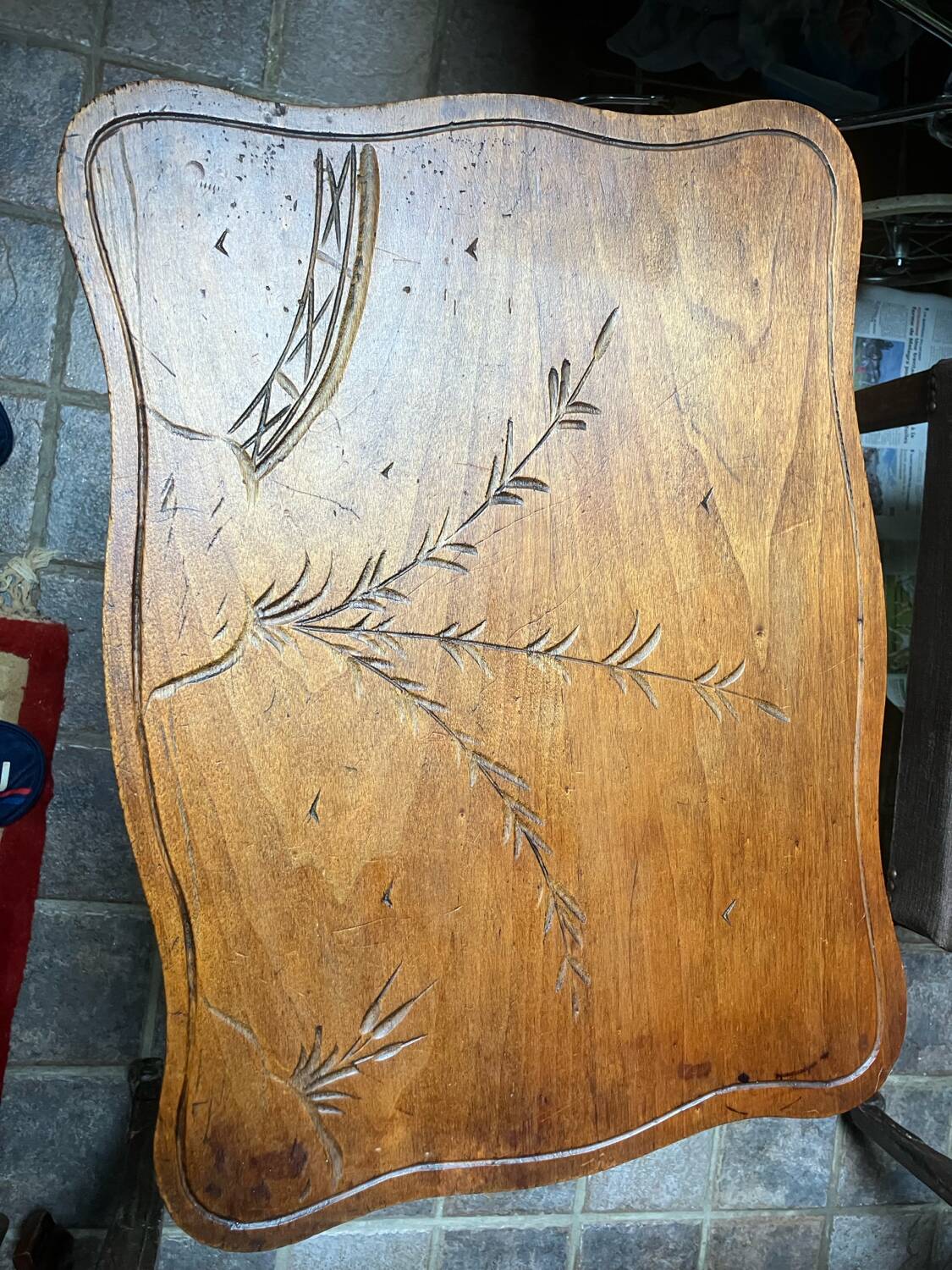 Side table, carved wood, 1900, with drawer.