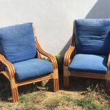 2 fauteuils en rotin vintage