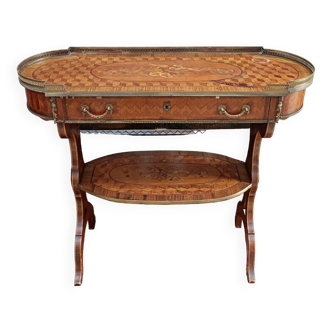 Table de salon ou d'appoint marquetée, style Louis XVI, avec tiroir