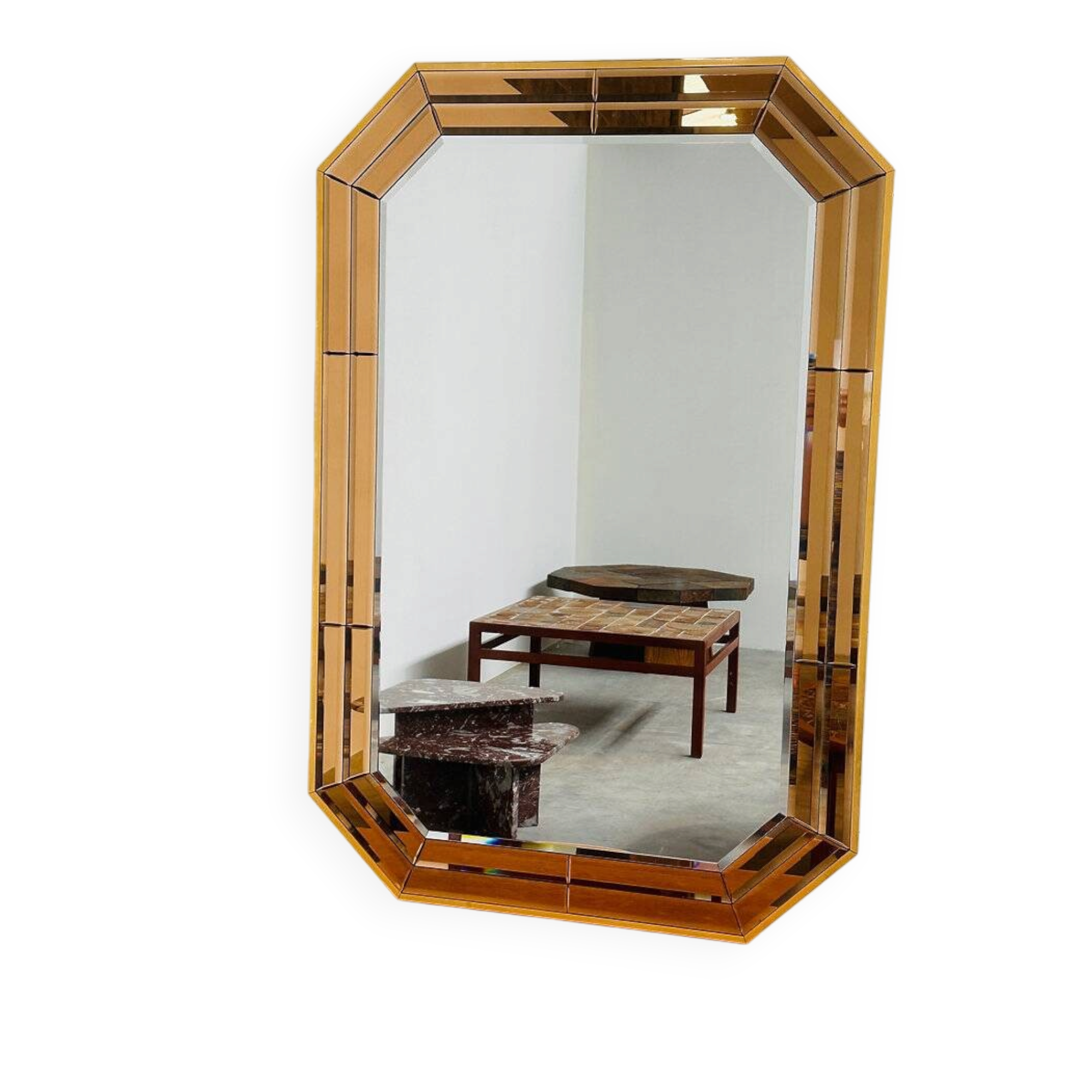 Vintage Schöninger smoked mirror, large octagonal beveled wall mirror