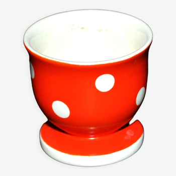 Coquetier vintage en faïence rouge à pois blanc - déco cuisine rétro