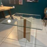 Travertine and beveled glass table, Italian design, 70s