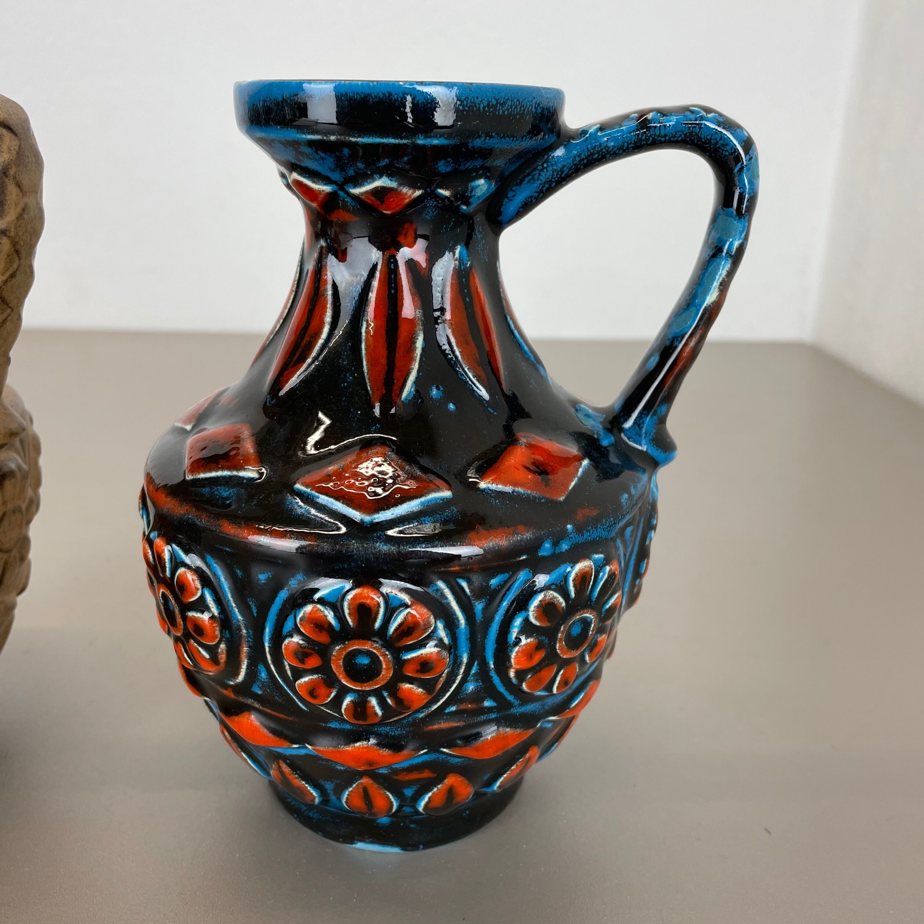 Set of 2 Multi-Color Fat Lava Op Art Pottery Vase by Bay Ceramics Germany, 1960s